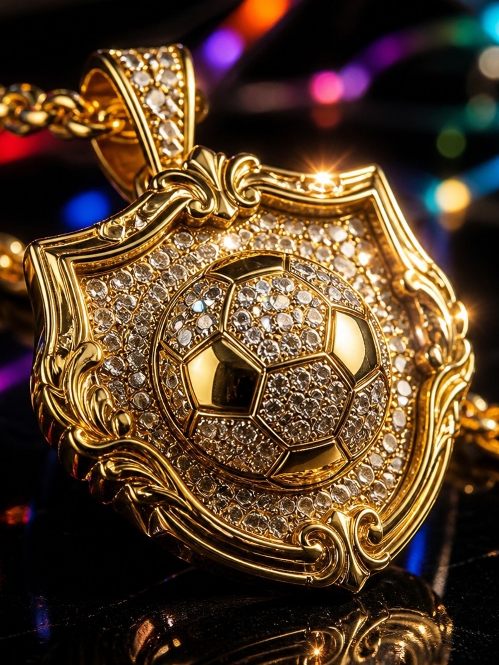 Gold Soccer Ball Shield Pendant Necklace - Elegant Women's Jewelry